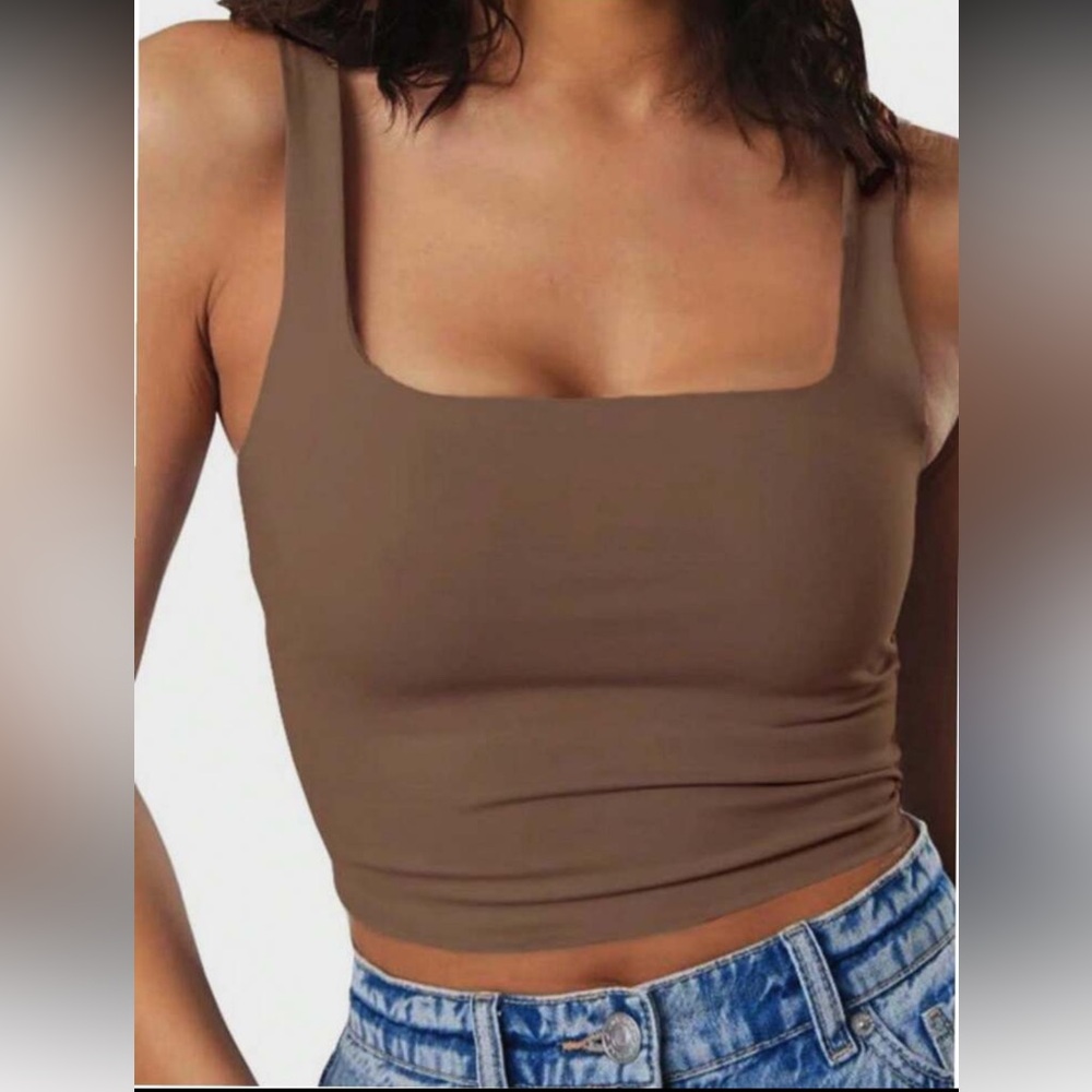 Women's Brown Square Neck Top
